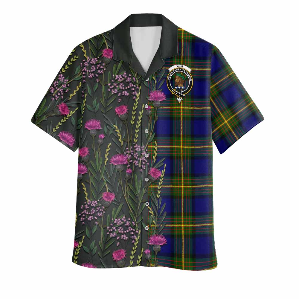 Muir Family Crest Tartan Hawaiian Shirt Scottish Thistle Flower Pattern Half Style - Tartan Vibes Clothing