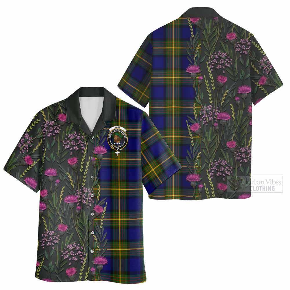 Muir Family Crest Tartan Hawaiian Shirt Scottish Thistle Flower Pattern Half Style - Tartan Vibes Clothing