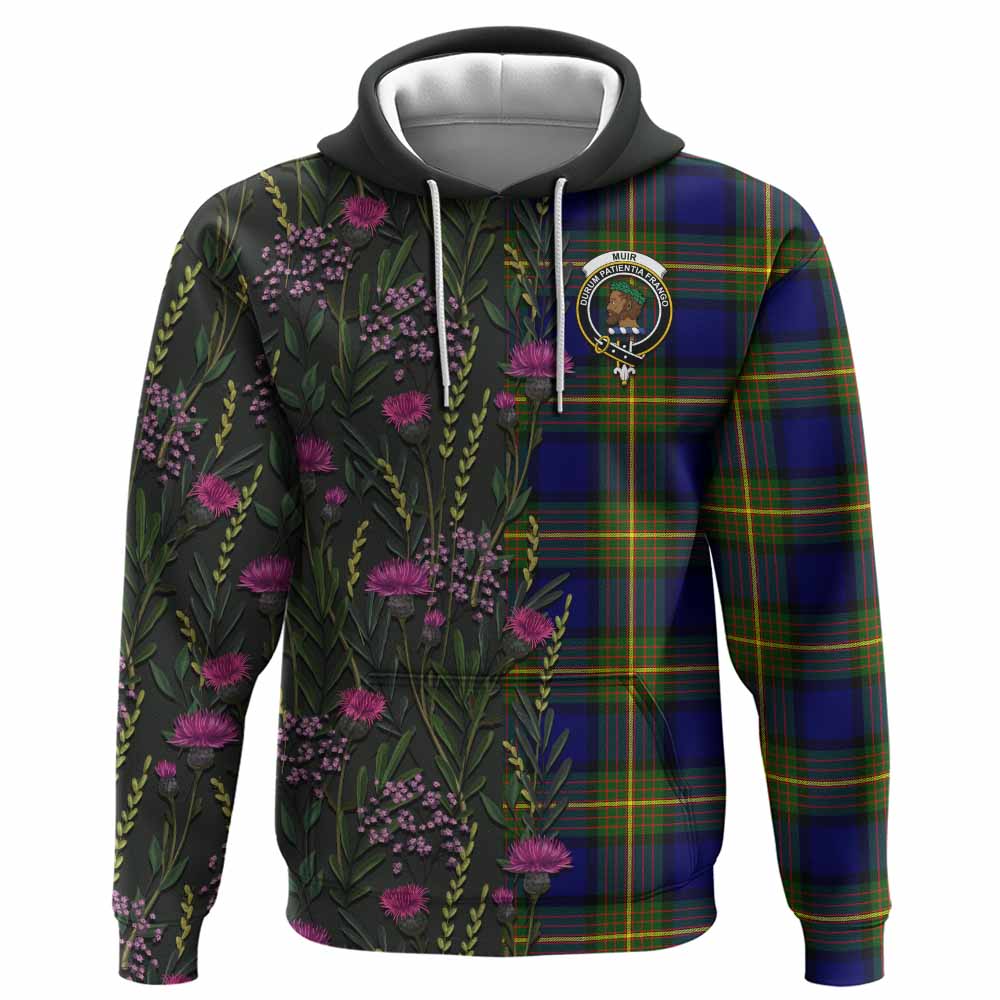 Muir Family Crest Tartan Hoodie Scottish Thistle Flower Pattern Half Style - Tartan Vibes Clothing