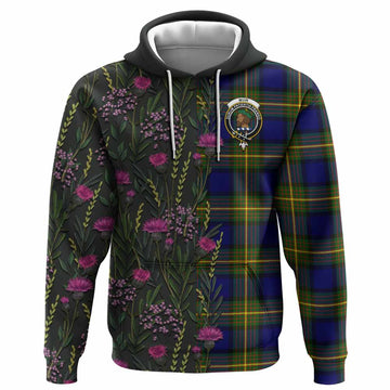 Muir Family Crest Tartan Hoodie Scottish Thistle Flower Pattern Half Style - Tartan Vibes Clothing
