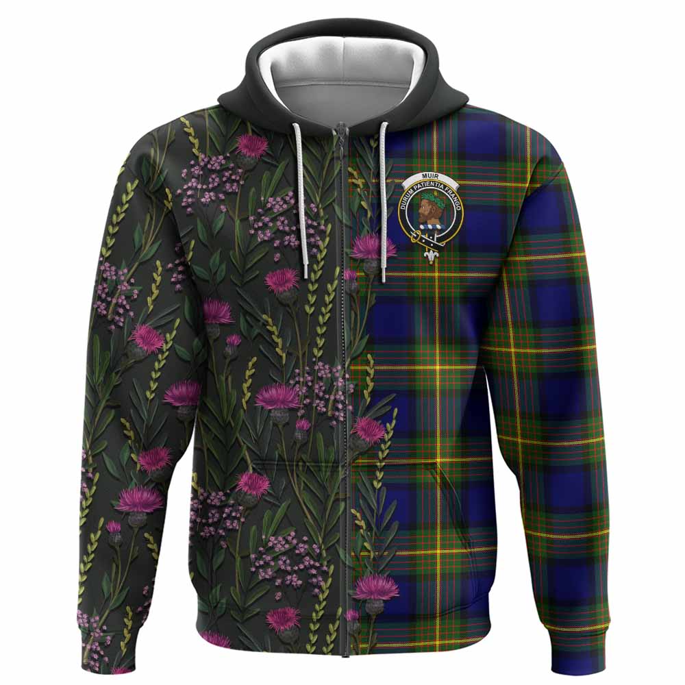 Muir Family Crest Tartan Hoodie Scottish Thistle Flower Pattern Half Style - Tartan Vibes Clothing