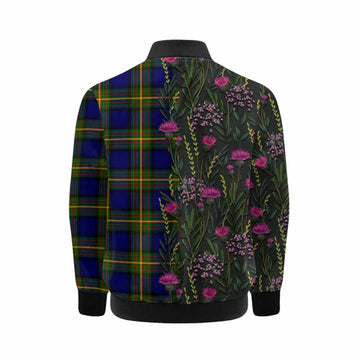 Muir Family Crest Tartan Kid Bomber Jacket Scottish Thistle Flower Pattern Half Style - Tartan Vibes Clothing