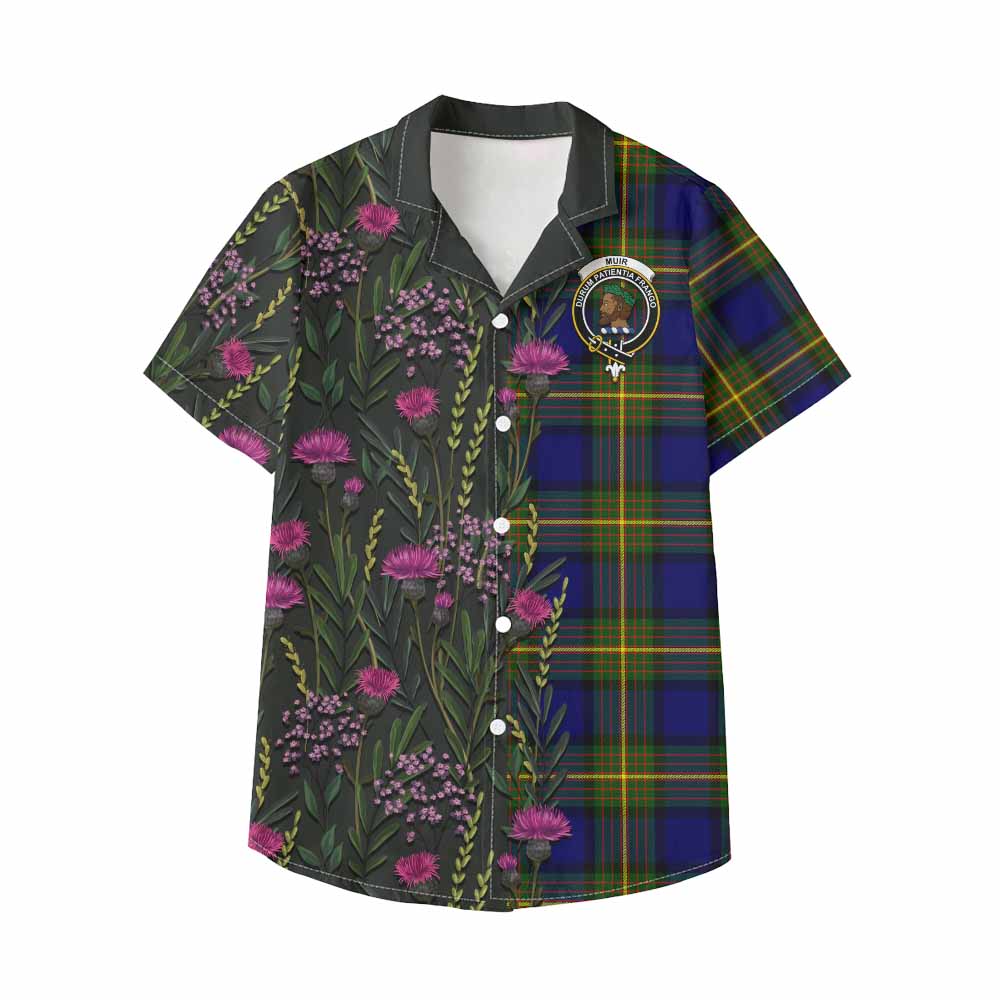 Muir Family Crest Tartan Kid Hawaiian Shirt Scottish Thistle Flower Pattern Half Style - Tartan Vibes Clothing