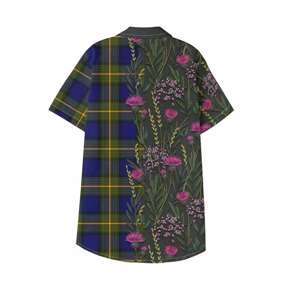 Muir Family Crest Tartan Kid Hawaiian Shirt Scottish Thistle Flower Pattern Half Style - Tartan Vibes Clothing
