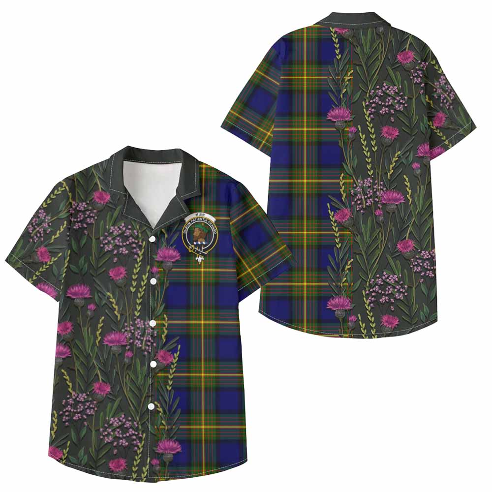 Muir Family Crest Tartan Kid Hawaiian Shirt Scottish Thistle Flower Pattern Half Style - Tartan Vibes Clothing