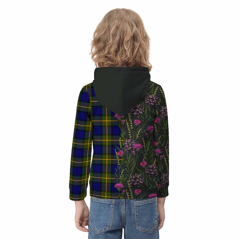 Muir Family Crest Tartan Kid Hoodie Scottish Thistle Flower Pattern Half Style - Tartan Vibes Clothing
