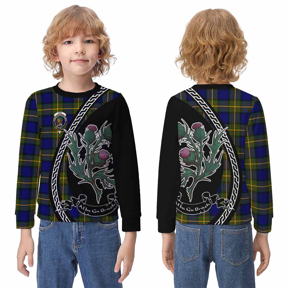 Muir Family Crest Tartan Kid Knitted Sweatshirt Alba Thistle Inspired - Tartan Vibes Clothing
