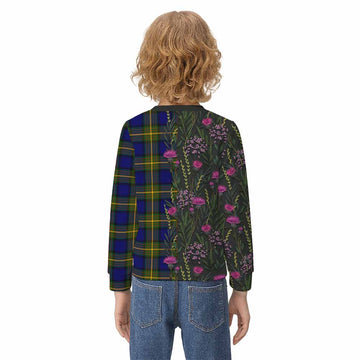Muir Family Crest Tartan Kid Knitted Sweatshirt Scottish Thistle Flower Pattern Half Style - Tartan Vibes Clothing