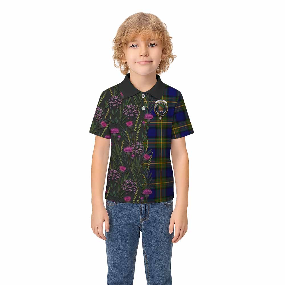 Muir Family Crest Tartan Kid Polo Shirt Scottish Thistle Flower Pattern Half Style - Tartan Vibes Clothing