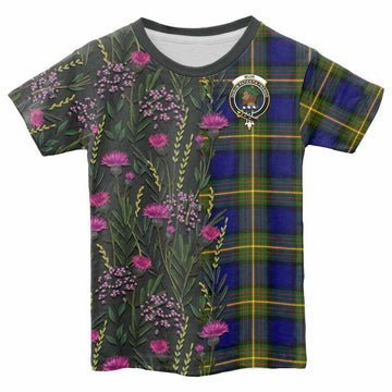 Muir Family Crest Tartan Kid T-shirt Scottish Thistle Flower Pattern Half Style - Tartan Vibes Clothing