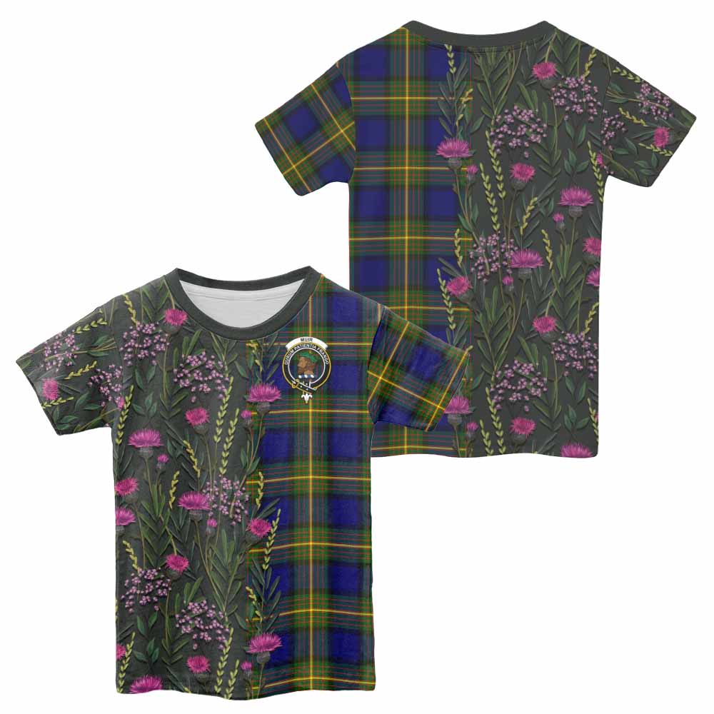Muir Family Crest Tartan Kid T-shirt Scottish Thistle Flower Pattern Half Style - Tartan Vibes Clothing