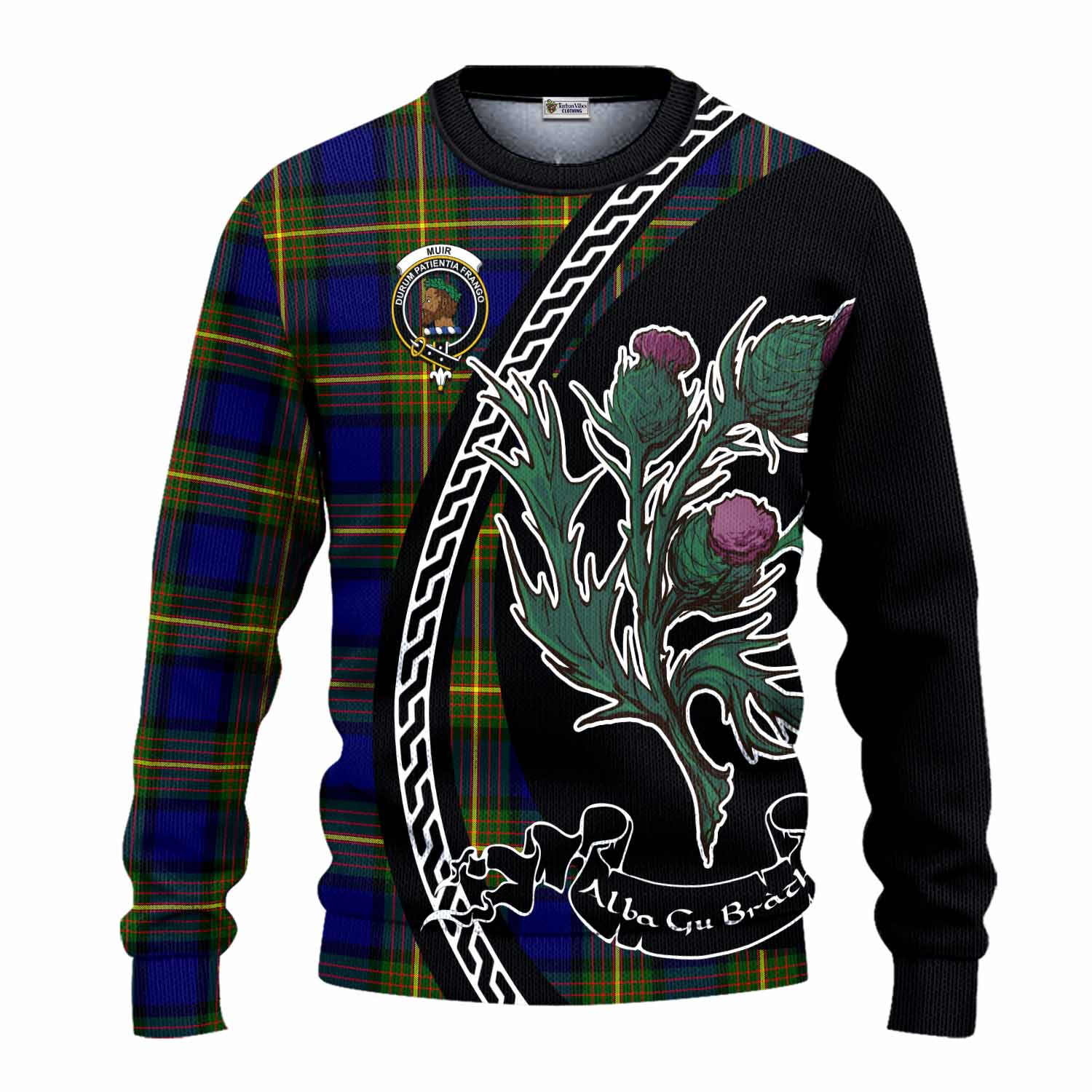 Muir Family Crest Tartan Knitted Sweater Alba Thistle Inspired - Tartan Vibes Clothing