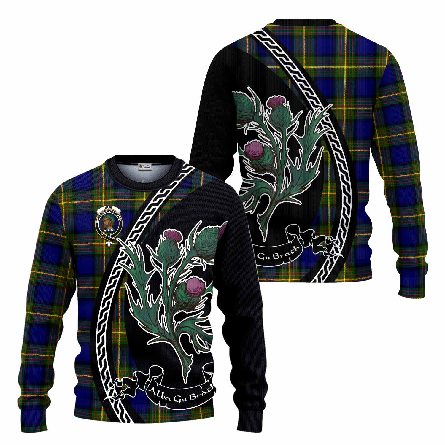 Muir Family Crest Tartan Knitted Sweater Alba Thistle Inspired - Tartan Vibes Clothing