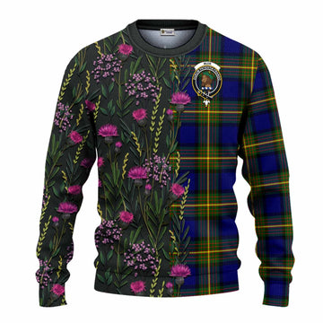 Muir Family Crest Tartan Knitted Sweater Scottish Thistle Flower Pattern Half Style - Tartan Vibes Clothing
