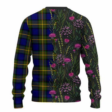 Muir Family Crest Tartan Knitted Sweater Scottish Thistle Flower Pattern Half Style - Tartan Vibes Clothing