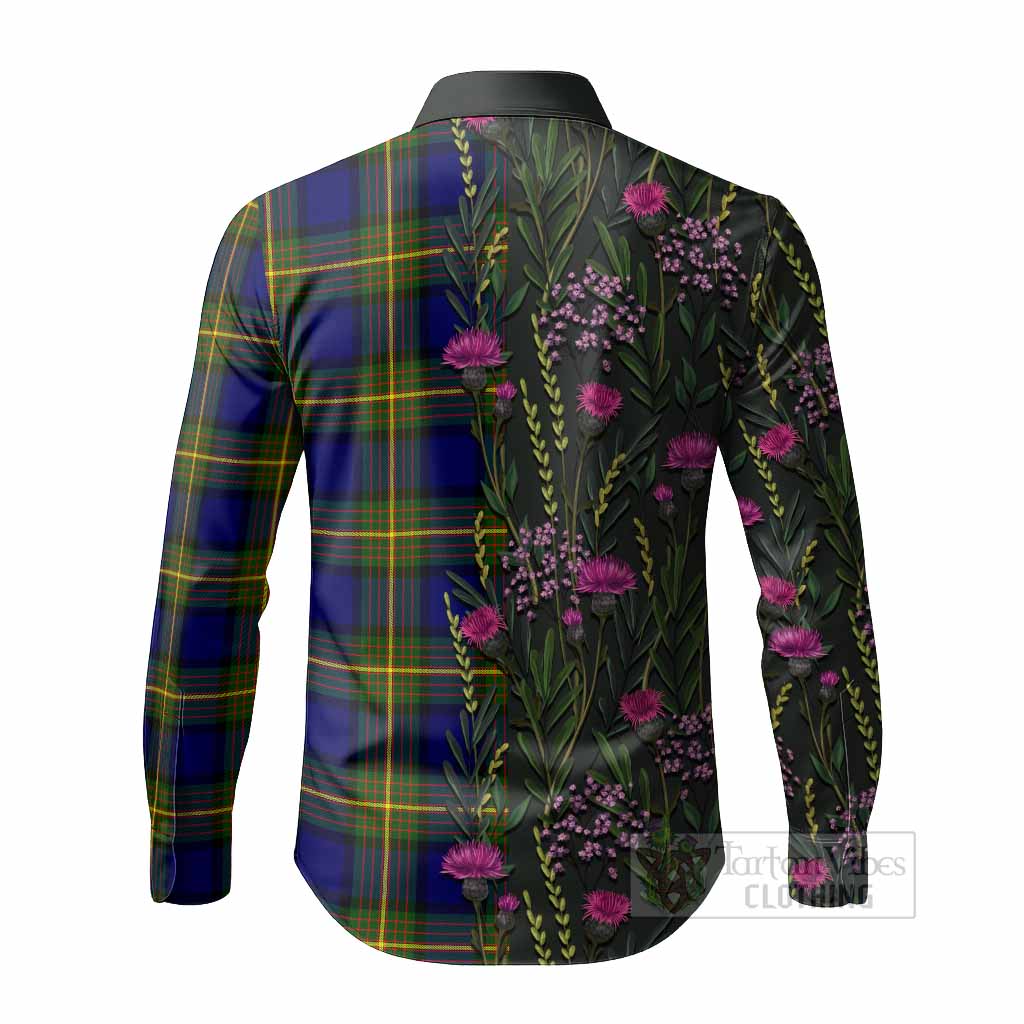 Muir Family Crest Tartan Long Sleeve Button Shirts Scottish Thistle Flower Pattern Half Style - Tartan Vibes Clothing