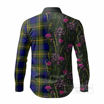 Muir Family Crest Tartan Long Sleeve Button Shirts Scottish Thistle Flower Pattern Half Style