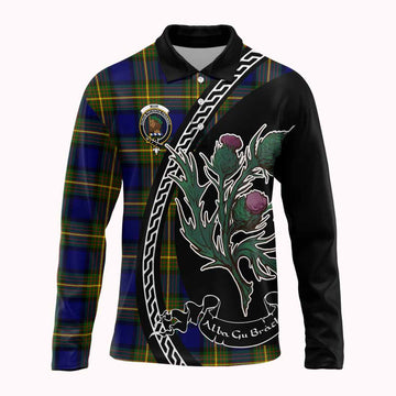 Muir Family Crest Tartan Long Sleeve Polo Shirt Alba Thistle Inspired