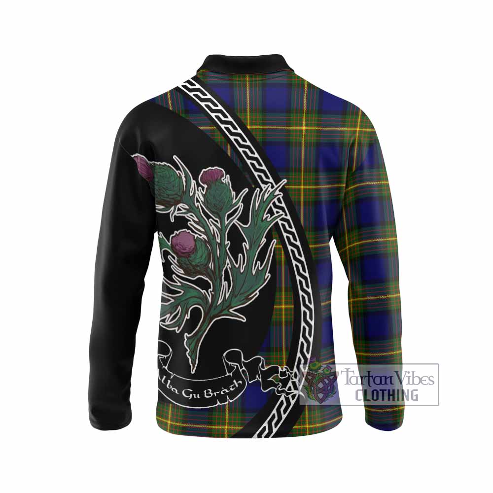 Muir Family Crest Tartan Long Sleeve Polo Shirt Alba Thistle Inspired - Tartan Vibes Clothing