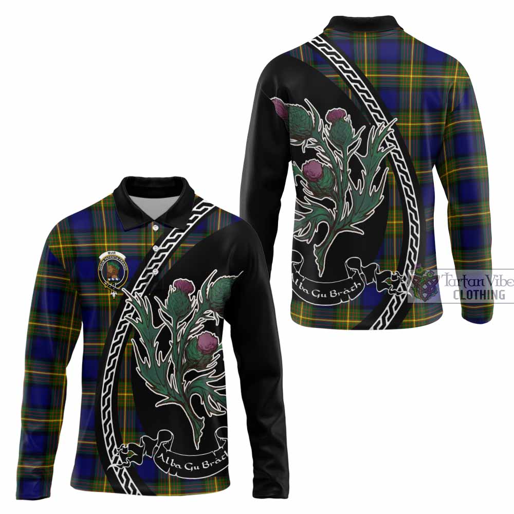 Muir Family Crest Tartan Long Sleeve Polo Shirt Alba Thistle Inspired - Tartan Vibes Clothing