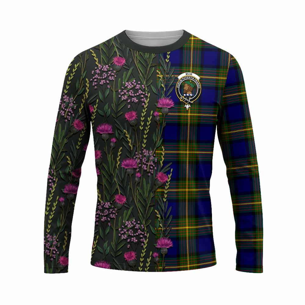 Muir Family Crest Tartan Long Sleeve T-Shirt Scottish Thistle Flower Pattern Half Style - Tartan Vibes Clothing