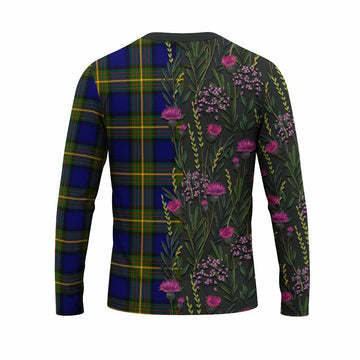 Muir Family Crest Tartan Long Sleeve T-Shirt Scottish Thistle Flower Pattern Half Style - Tartan Vibes Clothing