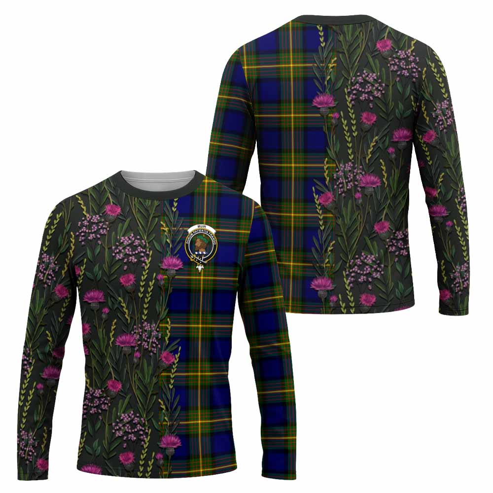 Muir Family Crest Tartan Long Sleeve T-Shirt Scottish Thistle Flower Pattern Half Style - Tartan Vibes Clothing
