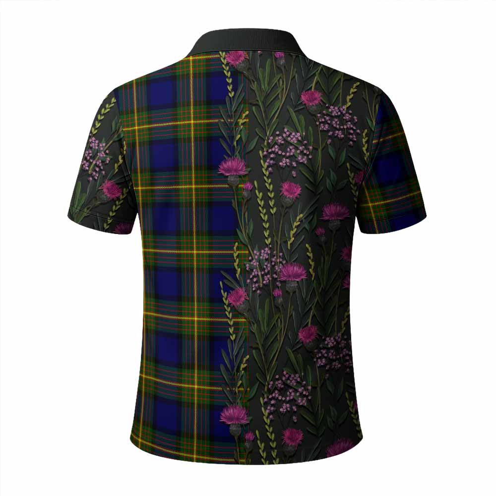 Muir Family Crest Tartan Polo Shirt Scottish Thistle Flower Pattern Half Style - Tartan Vibes Clothing