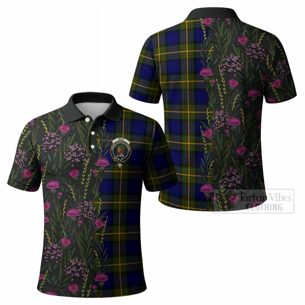 Muir Family Crest Tartan Polo Shirt Scottish Thistle Flower Pattern Half Style - Tartan Vibes Clothing