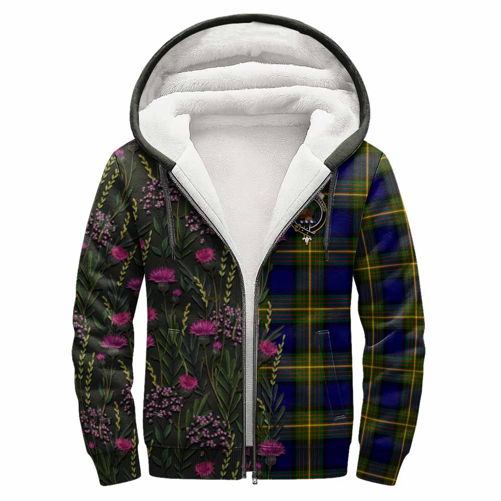 Muir Family Crest Tartan Sherpa Hoodie Scottish Thistle Flower Pattern Half Style - Tartan Vibes Clothing
