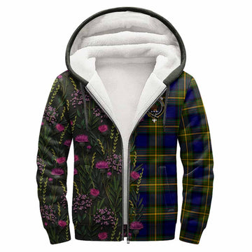 Muir Family Crest Tartan Sherpa Hoodie Scottish Thistle Flower Pattern Half Style