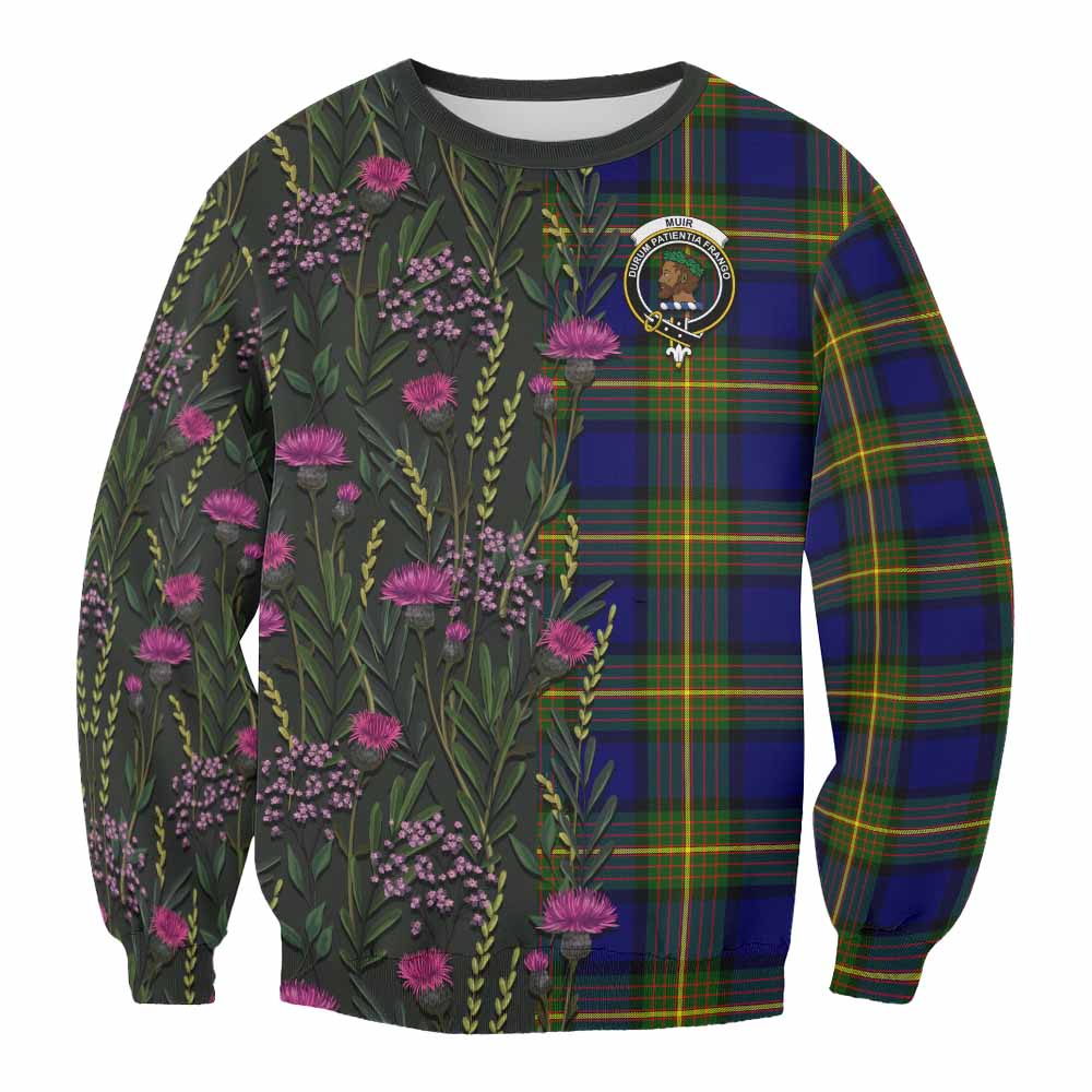 Muir Family Crest Tartan Sweatshirt Scottish Thistle Flower Pattern Half Style - Tartan Vibes Clothing