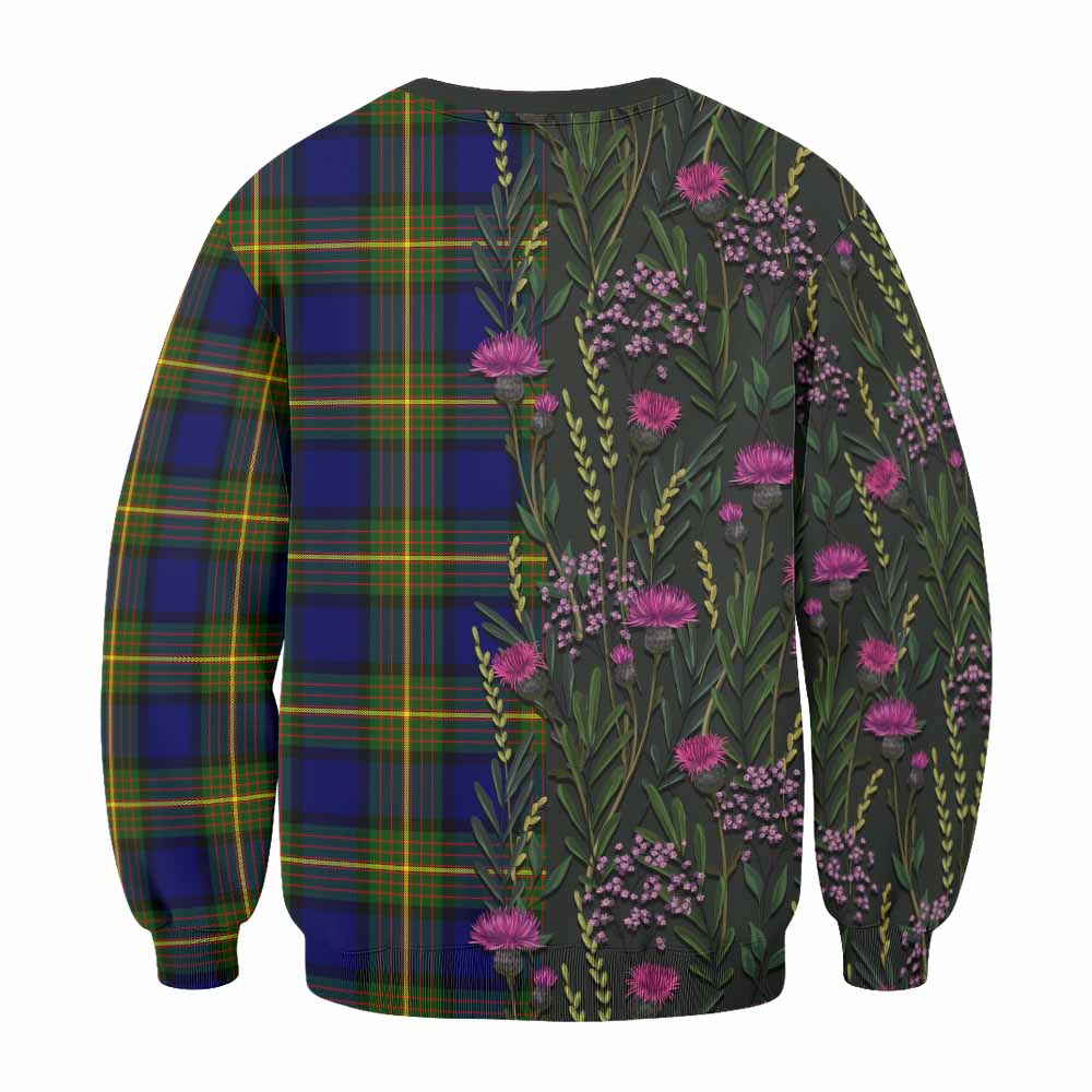 Muir Family Crest Tartan Sweatshirt Scottish Thistle Flower Pattern Half Style - Tartan Vibes Clothing