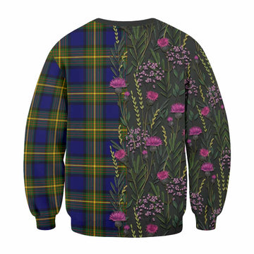 Muir Family Crest Tartan Sweatshirt Scottish Thistle Flower Pattern Half Style