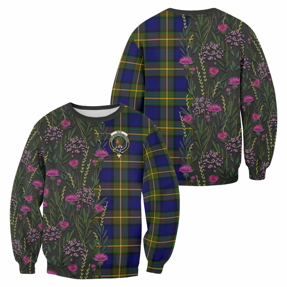 Muir Family Crest Tartan Sweatshirt Scottish Thistle Flower Pattern Half Style - Tartan Vibes Clothing