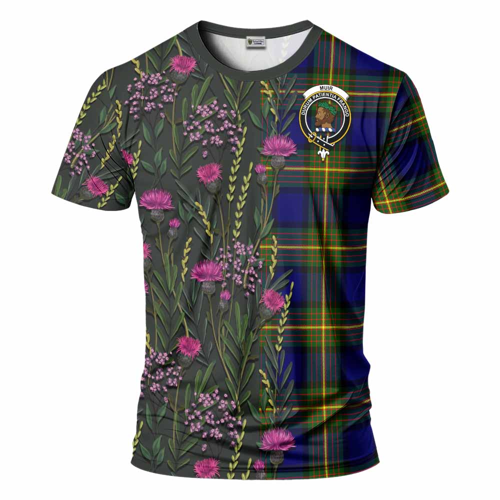 Muir Family Crest Tartan T-Shirt Scottish Thistle Flower Pattern Half Style - Tartan Vibes Clothing