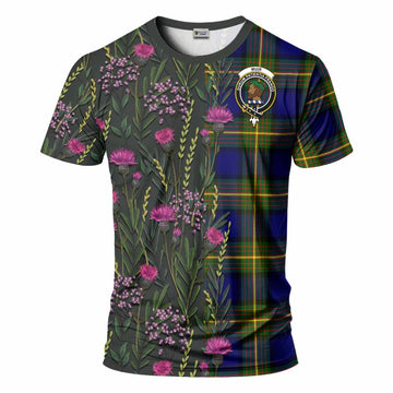 Muir Family Crest Tartan T-Shirt Scottish Thistle Flower Pattern Half Style - Tartan Vibes Clothing