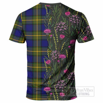 Muir Family Crest Tartan T-Shirt Scottish Thistle Flower Pattern Half Style - Tartan Vibes Clothing