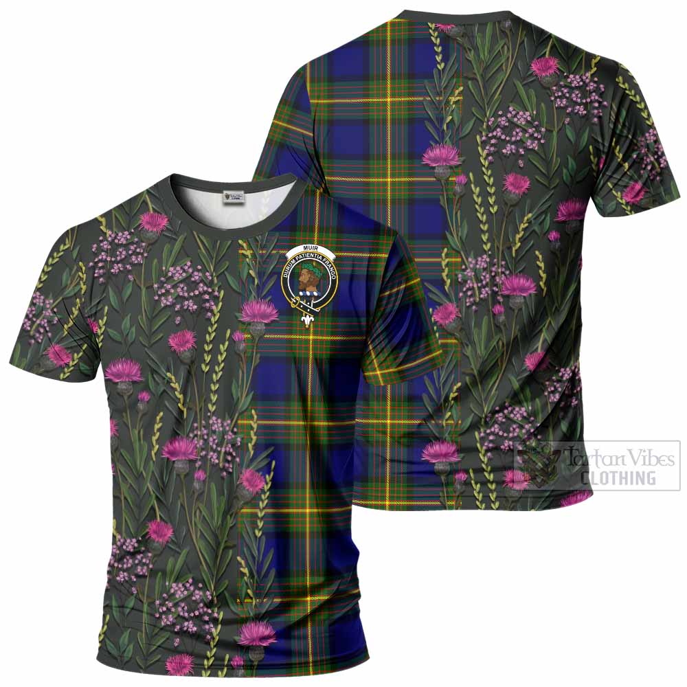 Muir Family Crest Tartan T-Shirt Scottish Thistle Flower Pattern Half Style - Tartan Vibes Clothing
