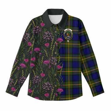 Muir Family Crest Tartan Women Casual Shirt Scottish Thistle Flower Pattern Half Style