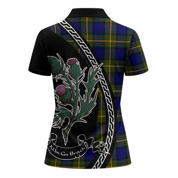Muir Family Crest Tartan Women Polo Shirt Alba Thistle Inspired