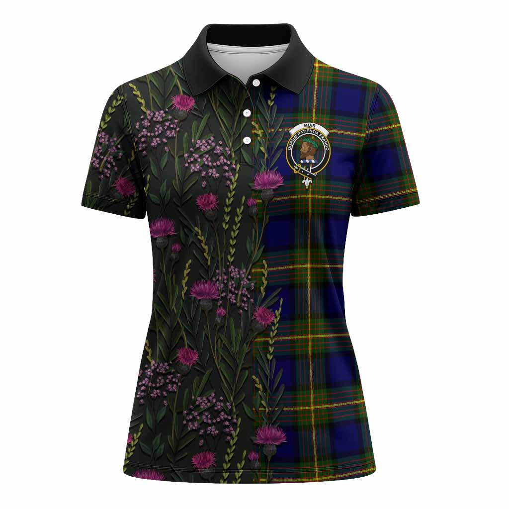 Muir Family Crest Tartan Women Polo Shirt Scottish Thistle Flower Pattern Half Style - Tartan Vibes Clothing