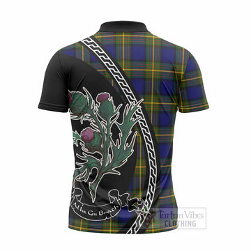 Muir Family Crest Tartan Zipper Polo Shirt Alba Thistle Inspired