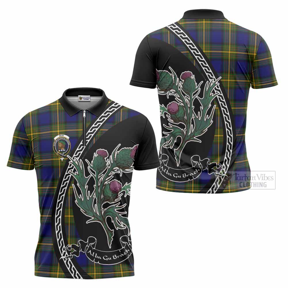 Muir Family Crest Tartan Zipper Polo Shirt Alba Thistle Inspired - Tartan Vibes Clothing