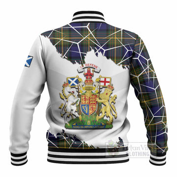 Muir Tartan Baseball Jacket with Family Crest and Lion Rampant Grunge Style