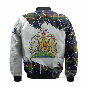 Muir Tartan Bomber Jacket with Family Crest and Lion Rampant Grunge Style