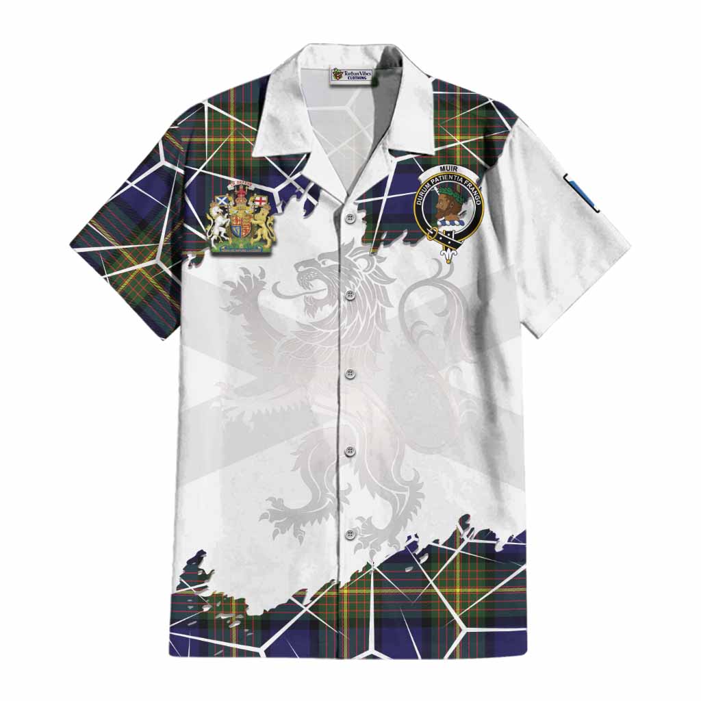 Muir Tartan Cotton Hawaiian Shirt with Family Crest and Lion Rampant Grunge Style