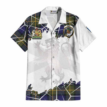 Muir Tartan Cotton Hawaiian Shirt with Family Crest and Lion Rampant Grunge Style