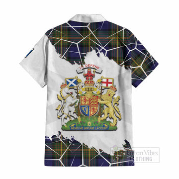 Muir Tartan Cotton Hawaiian Shirt with Family Crest and Lion Rampant Grunge Style