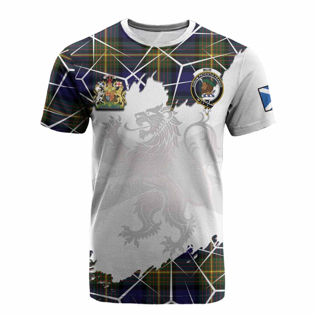 Muir Tartan Cotton T-shirt with Family Crest and Lion Rampant Grunge Style